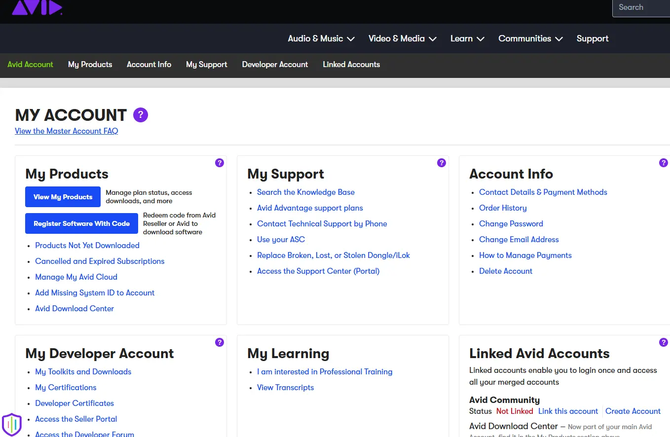 ProTools マイアカウントページ